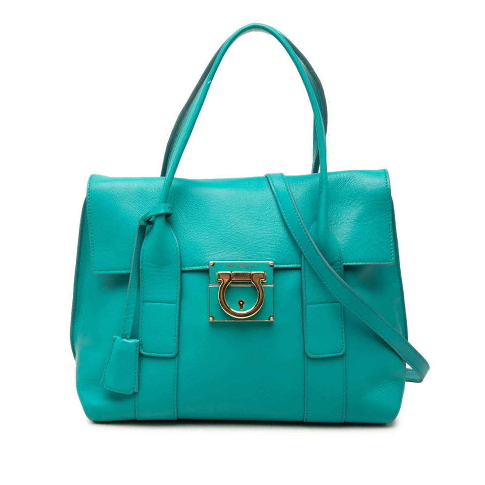 Salvatore Ferragamo Gancini Handbag Shoulder Bag 2WAY AB-21D941 Blue Leather ...